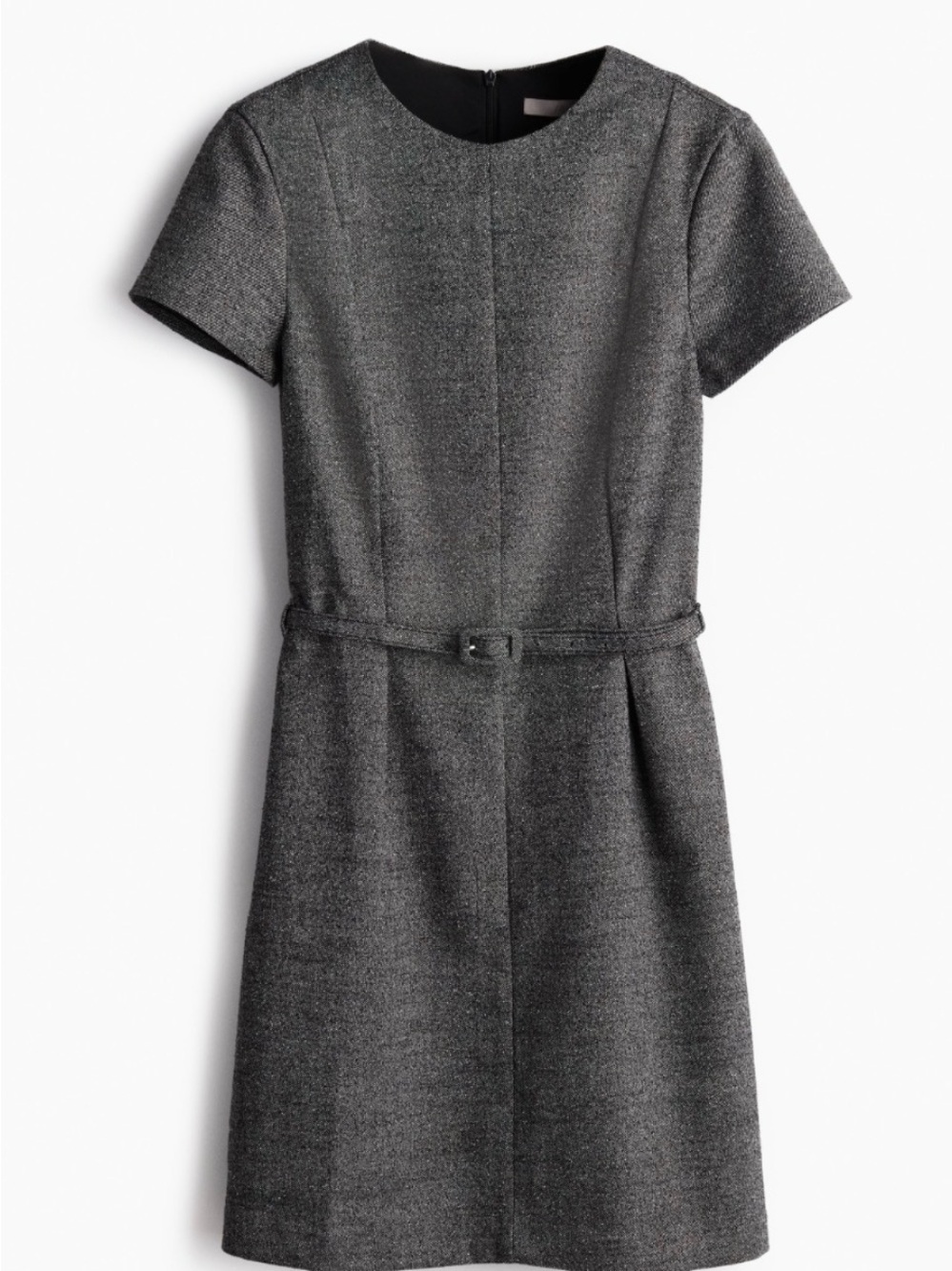 Classic Gray Short-Sleeve Belted Dress